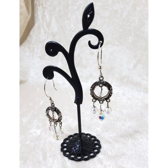 Vintage Sterling Silver Crystal & Silver Chandelier aurora borealis Earrings - Picture 4 of 5